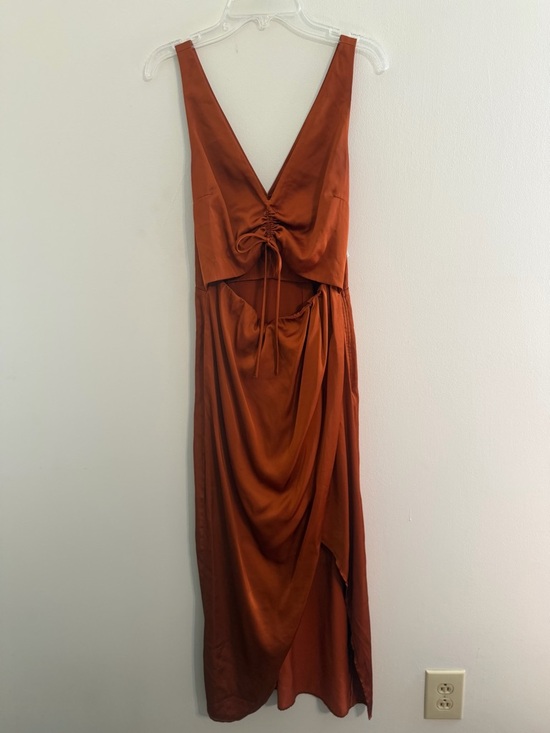 Abercrombie & Fitch Dresses & Skirts - Abercrombie & Fitch Rust Satin Cutout MaxiDress Sz XS Boho Beachy Night Out Slit